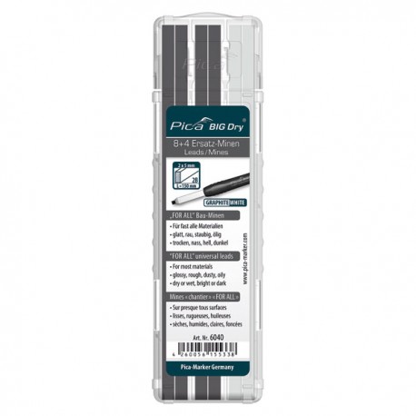 Mines De Rechange Pica Big Dry 6040 - Lot De 12 (rose, Bleu, Blanc) - Pour Marquage Sur Pierre, Brique, Métal, Bois Humide