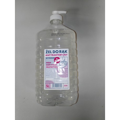 Bidon de 5 Litres Gel désinfectant pour les mains sec antiviral et antibactérien Secourisme