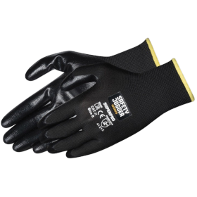 Gants de sécurité en polyester noir avec un revêtement en nitrile noir / 12 PAIRES