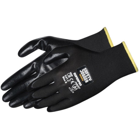 Gants de sécurité en polyester noir avec un revêtement en nitrile noir / 12 PAIRES Gants de travail SUPERPRO SAFETY JOGGER 52...