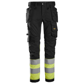 6234 Snickers Pantalon en tissu extensible avec poches holster haute visibilité, Classe 1