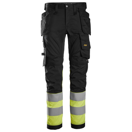 6234 Snickers Pantalon en tissu extensible avec poches holster haute visibilité, Classe 1